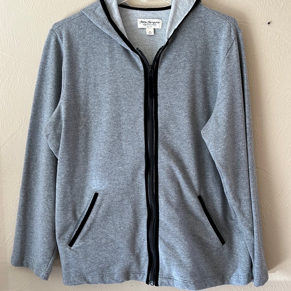 Norm Thompson Womens Hooded Sweatshirt Black Velvet Trim Size XL